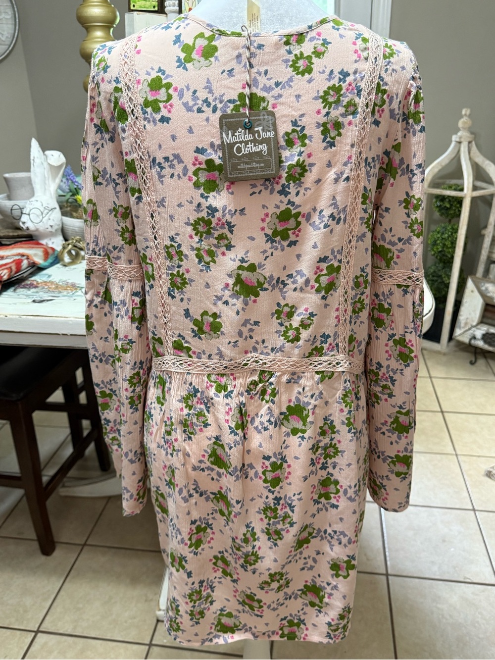 Matilda Jane Blush Pink Floral Long-Sleeve Peplum Dress size Small - Picture 6 of 7